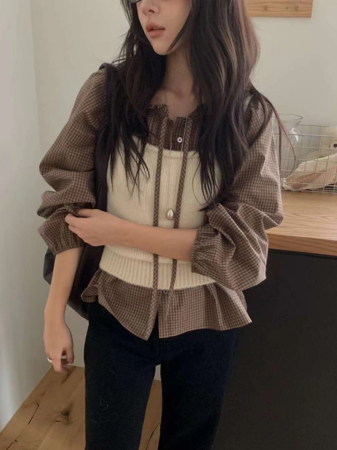 MIELLE-미엘르-OT韓國代購㊣女裝新款25秋冬推薦襯衫蕾絲衫MIELLE-미엘르-OT襯衫/蕾絲衫