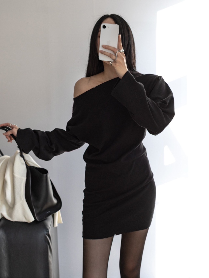 INSSENSE-A東大門㊣代購女士新品人氣推薦熱賣連衣裙復古露肩INSSENSE-A連衣裙