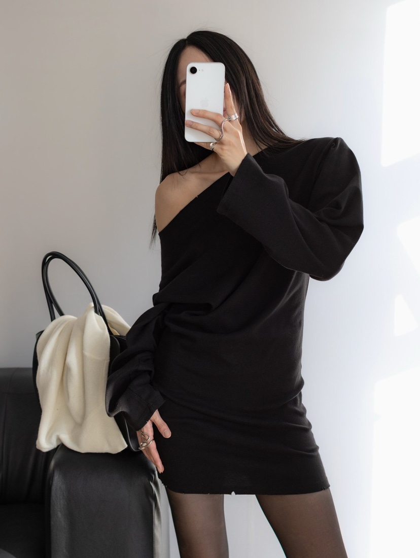 INSSENSE-A東大門㊣代購女士新品人氣推薦熱賣連衣裙復古露肩INSSENSE-A連衣裙