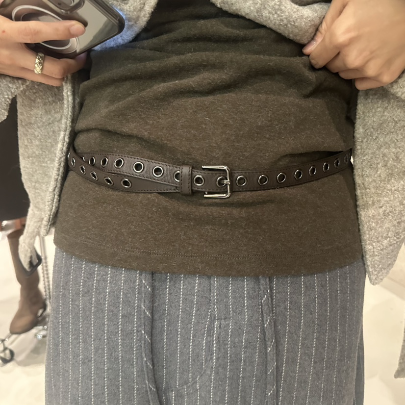 ANDMORE BUTTON東大門㊣直郵女裝新款時尚25秋冬熱賣腰帶皮革ANDMORE BUTTON腰帶圖色1棕色