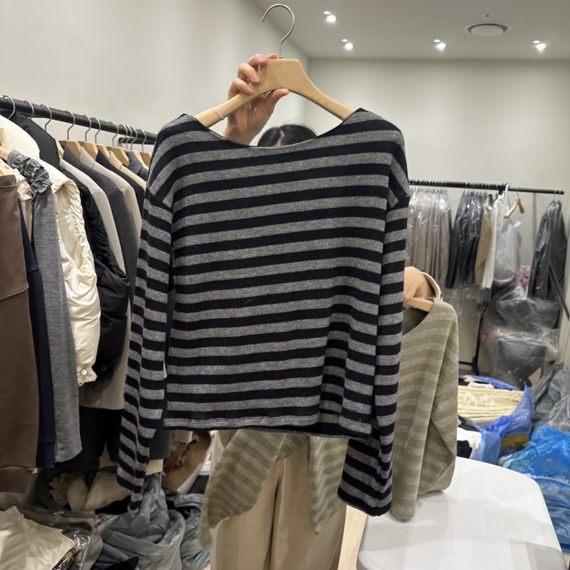 NOTTINGHAM韓國代購㊣女裝新品人氣推薦休閑真品長袖T恤船領NOTTINGHAM長袖T恤圖色2