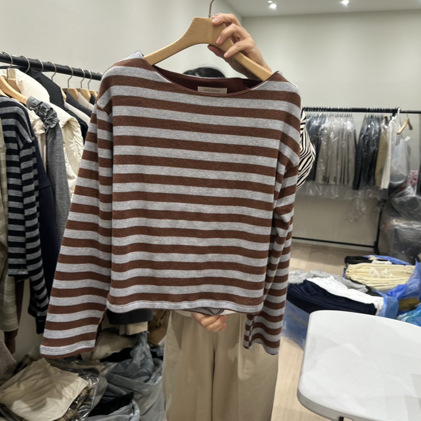 NOTTINGHAM韓國代購㊣女裝新品人氣推薦休閑真品長袖T恤船領NOTTINGHAM長袖T恤圖色3