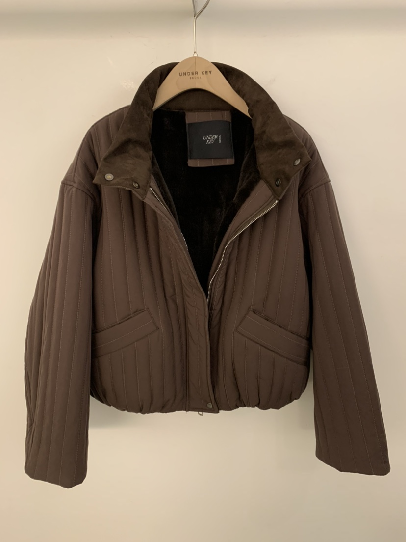 UNDER KEY韓國代購㊣女裝新款時尚職業人氣短款棉服毛絨夾棉UNDER KEY短款棉服圖色3