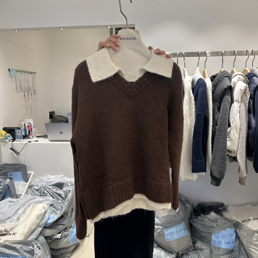 RICH SISTER東大門㊣代購女裝新款職業時尚人氣針織衫假兩件RICH SISTER針織衫圖色2