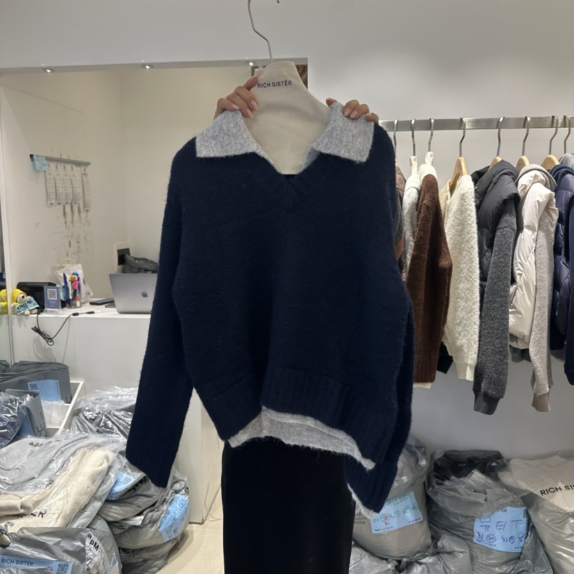 RICH SISTER東大門㊣代購女裝新款職業時尚人氣針織衫假兩件RICH SISTER針織衫圖色3