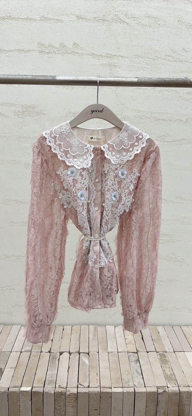 YARD東大門㊣代購女士新品25秋冬休閑時尚職業襯衫蕾絲衫雙層YARD襯衫/蕾絲衫圖色1