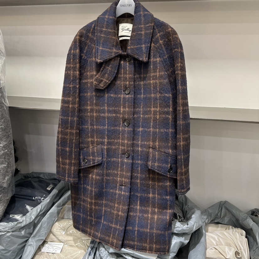 GALLERY-P東大門㊣直郵女士新款時尚25秋冬中長款大衣格子GALLERY-P中長款大衣圖色1