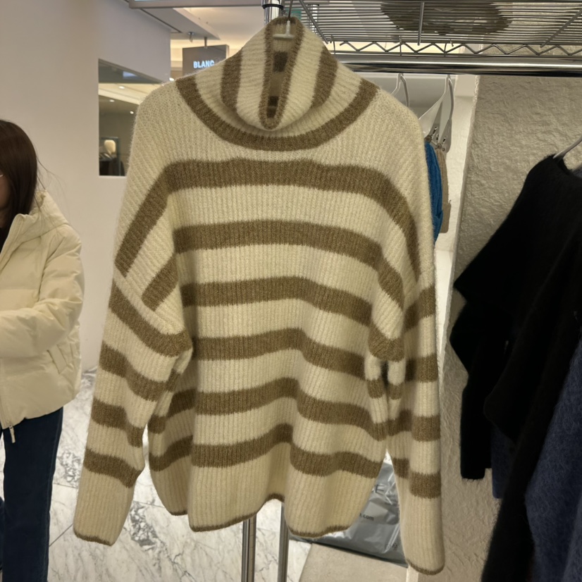MARAN-P東大門㊣實拍女士新款職業真品針織衫馬海毛高領條紋MARAN針織衫圖色1