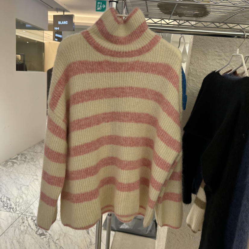 MARAN-P東大門㊣實拍女士新款職業真品針織衫馬海毛高領條紋MARAN針織衫圖色2