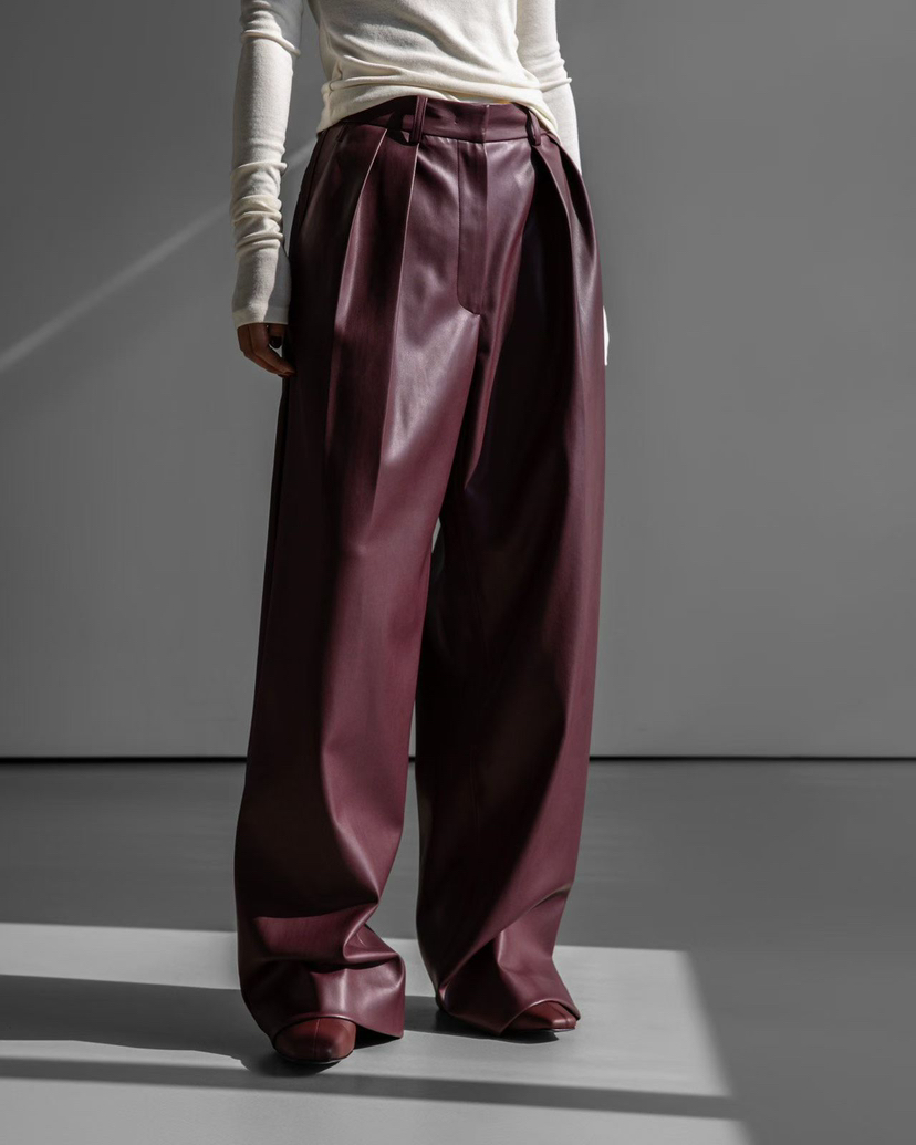 PAPERMOON東大門㊣直郵女士新品熱賣25秋冬休閑褲不含腰帶皮褲paper moon休閑褲圖色1