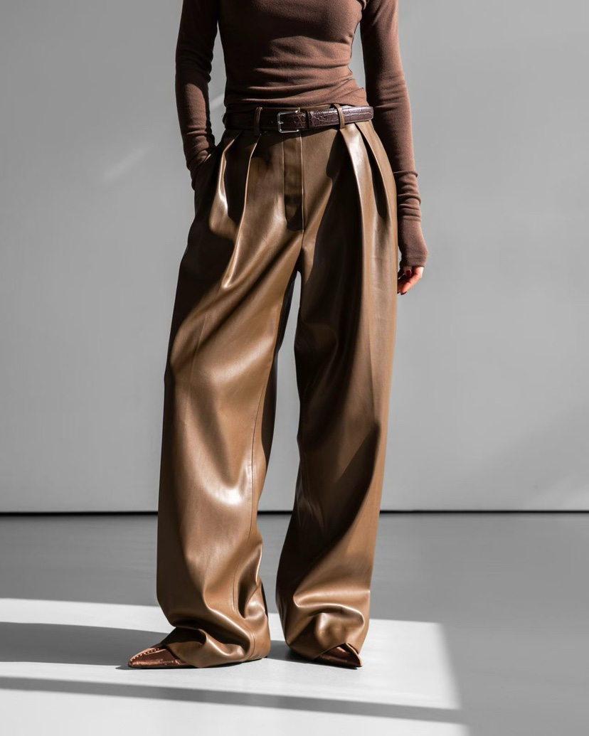 PAPERMOON東大門㊣直郵女士新品熱賣25秋冬休閑褲不含腰帶皮褲paper moon休閑褲圖色3