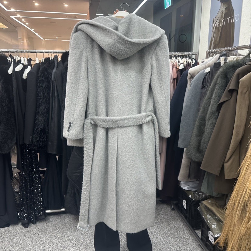 ONEBYTWO東大門㊣代購女士新款人氣中長款大衣含腰帶圍巾連帽ONE BY TWO中長款大衣