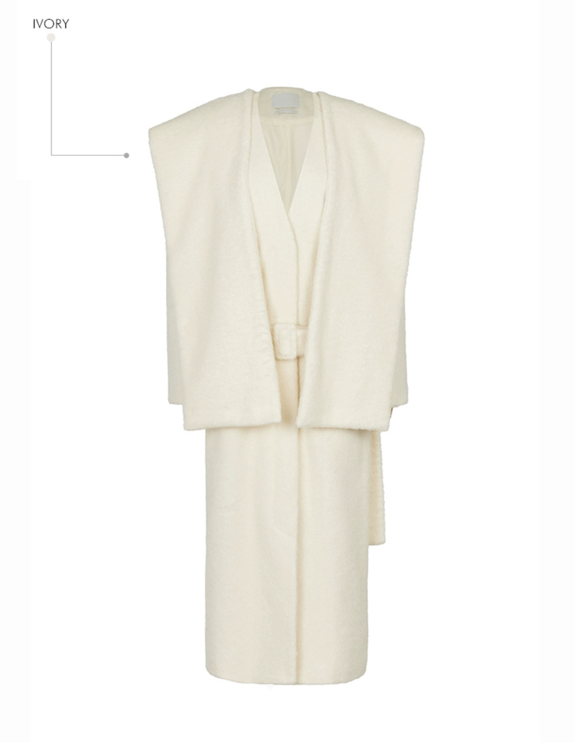 ONEBYTWO東大門㊣代購女士新款人氣中長款大衣含腰帶圍巾連帽ONE BY TWO中長款大衣圖色2