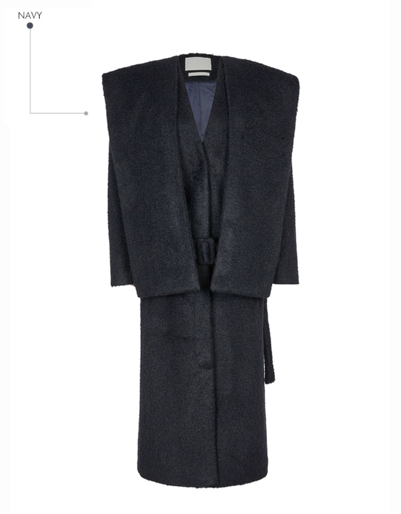 ONEBYTWO東大門㊣代購女士新款人氣中長款大衣含腰帶圍巾連帽ONE BY TWO中長款大衣圖色4