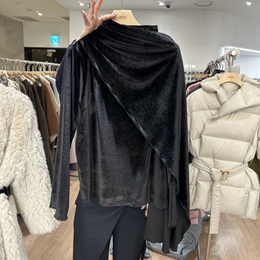 LEWIN韓國代購㊣女士新品職業真品休閑襯衫蕾絲衫天鵝絨披肩LEWIN襯衫/蕾絲衫圖色2