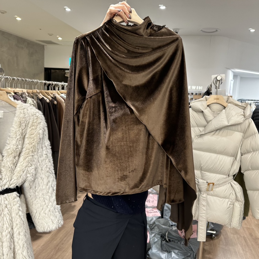 LEWIN韓國代購㊣女士新品職業真品休閑襯衫蕾絲衫天鵝絨披肩LEWIN襯衫/蕾絲衫圖色3