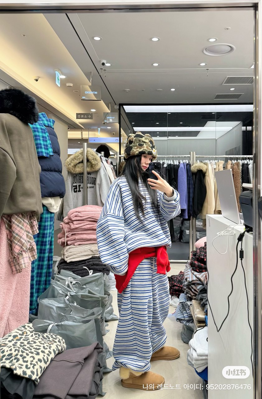 INTHEEND韓國代購㊣女士新品熱賣時尚推薦25秋冬休閑衛衣條紋INTHEEND衛衣