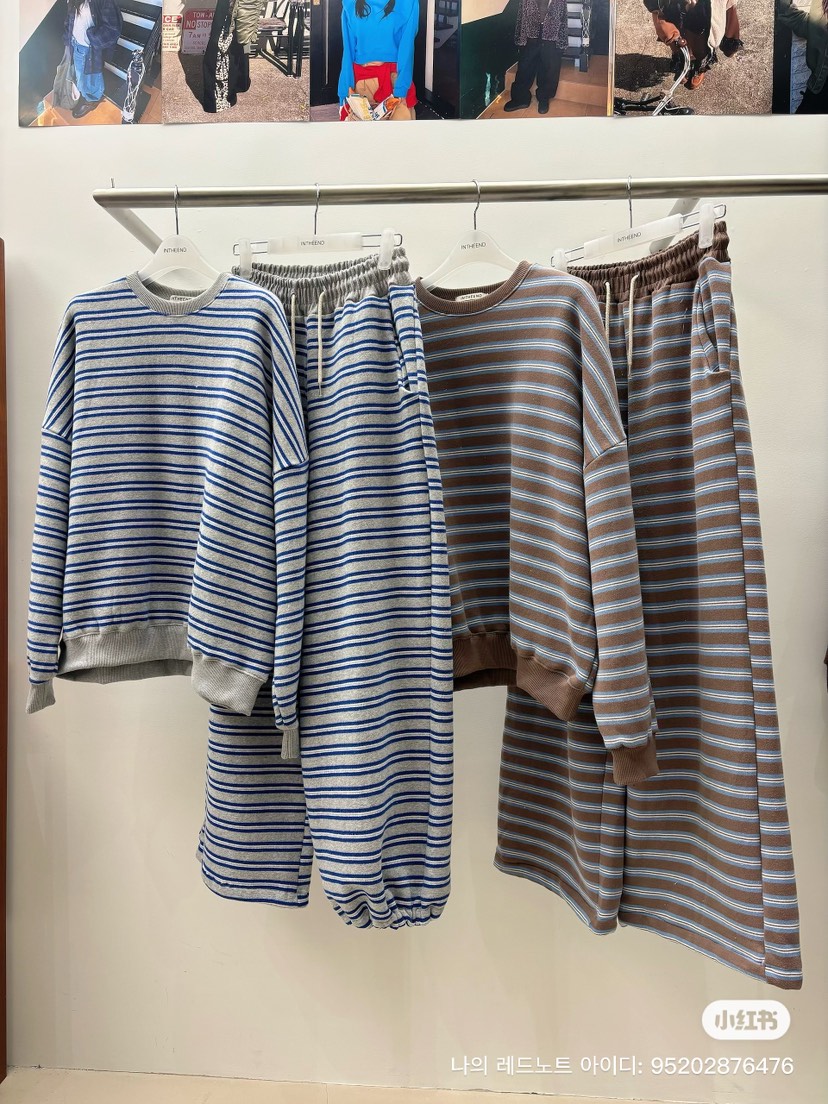 INTHEEND韓國代購㊣女士新品熱賣時尚推薦25秋冬休閑衛衣條紋INTHEEND衛衣