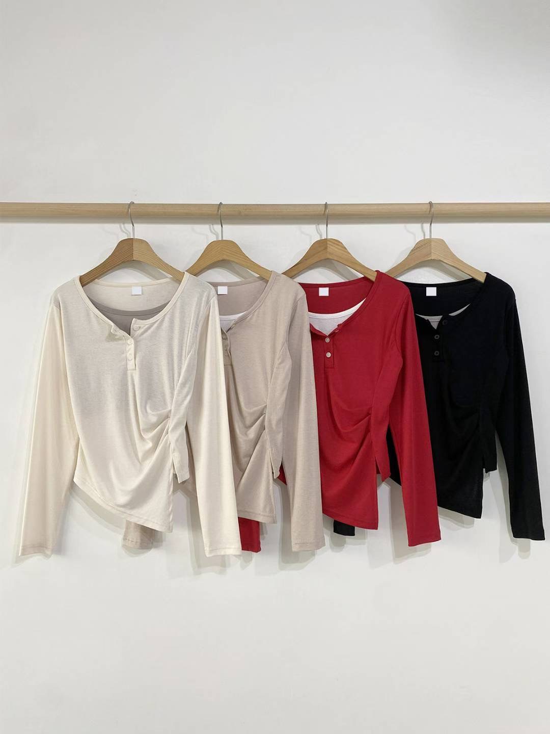 DKS08韓國直郵㊣女裝新品推薦人氣熱賣25秋冬時尚長袖T恤褶皺DKS08長袖T恤