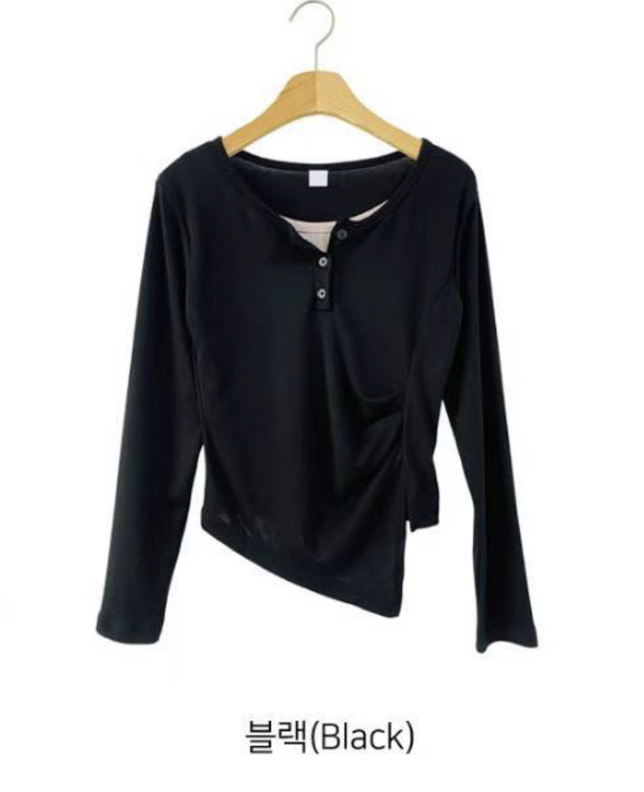 DKS08韓國直郵㊣女裝新品推薦人氣熱賣25秋冬時尚長袖T恤褶皺DKS08長袖T恤圖色2