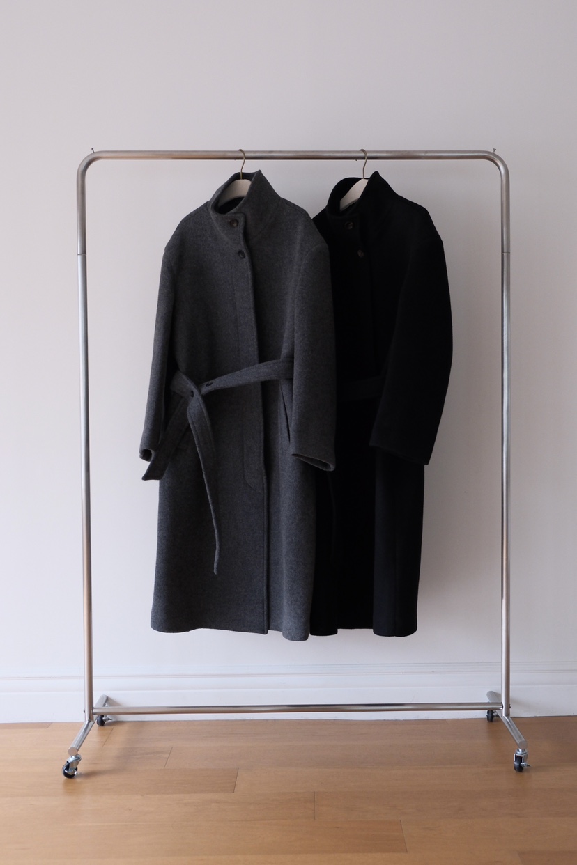 SORBET東大門㊣實拍女士新款職業中長款大衣奶油色含腰帶高領SORBET/flat white中長款大衣