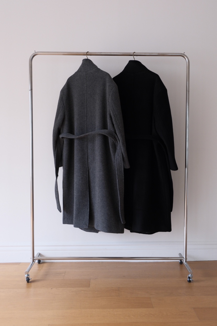 SORBET東大門㊣實拍女士新款職業中長款大衣奶油色含腰帶高領SORBET/flat white中長款大衣