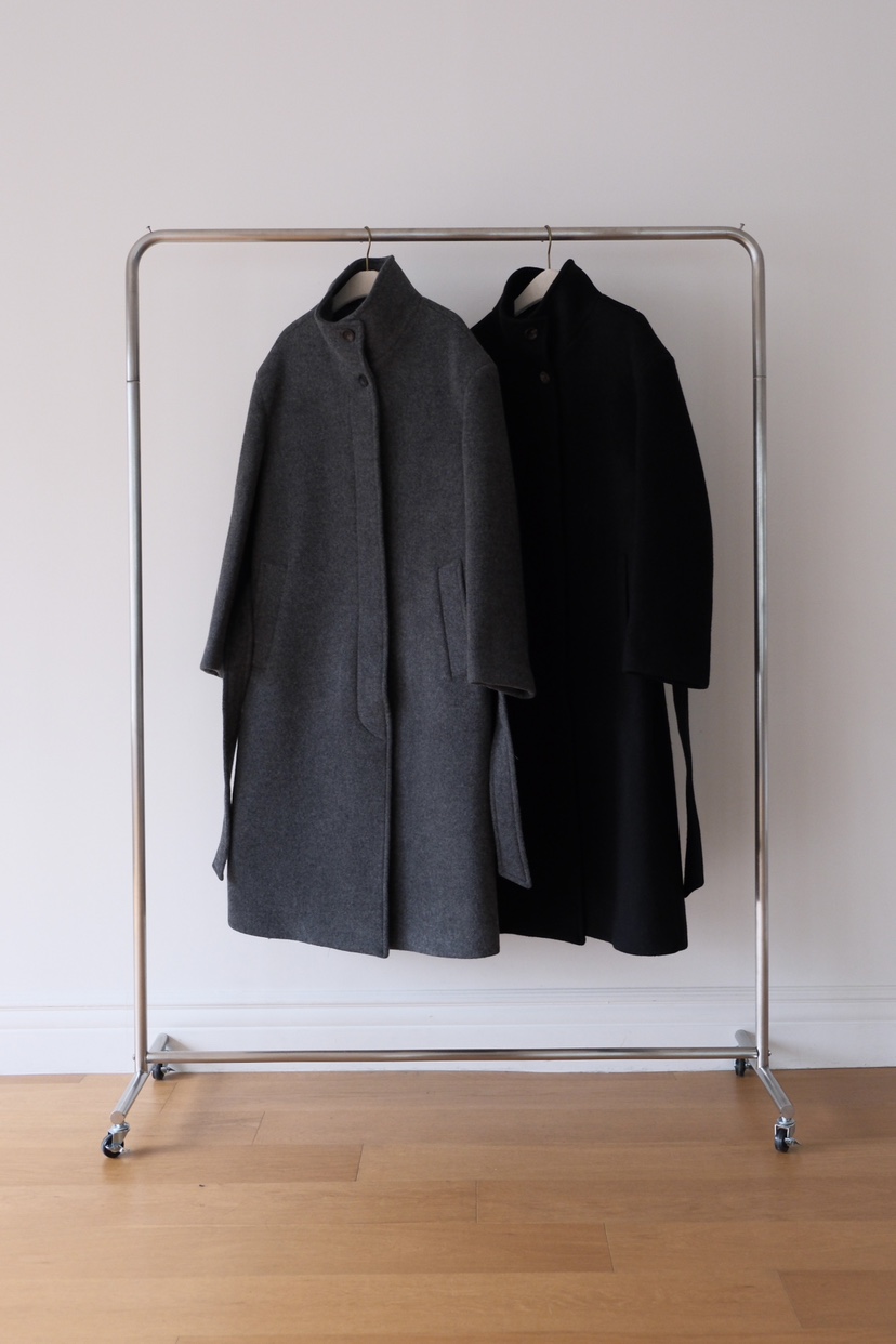 SORBET東大門㊣實拍女士新款職業中長款大衣奶油色含腰帶高領SORBET/flat white中長款大衣