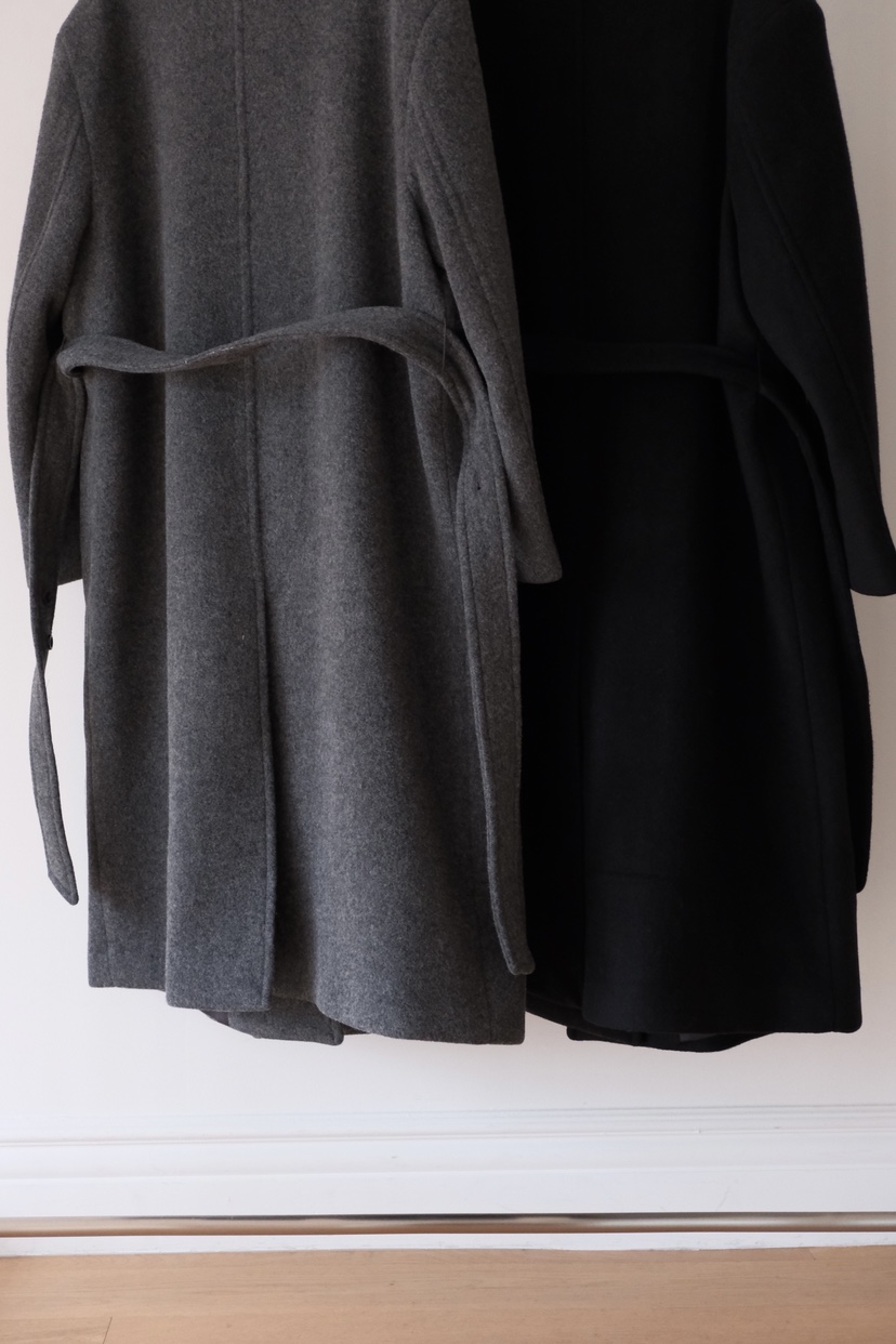 SORBET東大門㊣實拍女士新款職業中長款大衣奶油色含腰帶高領SORBET/flat white中長款大衣