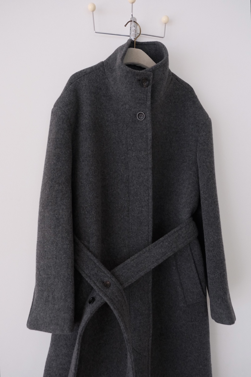 SORBET東大門㊣實拍女士新款職業中長款大衣奶油色含腰帶高領SORBET/flat white中長款大衣