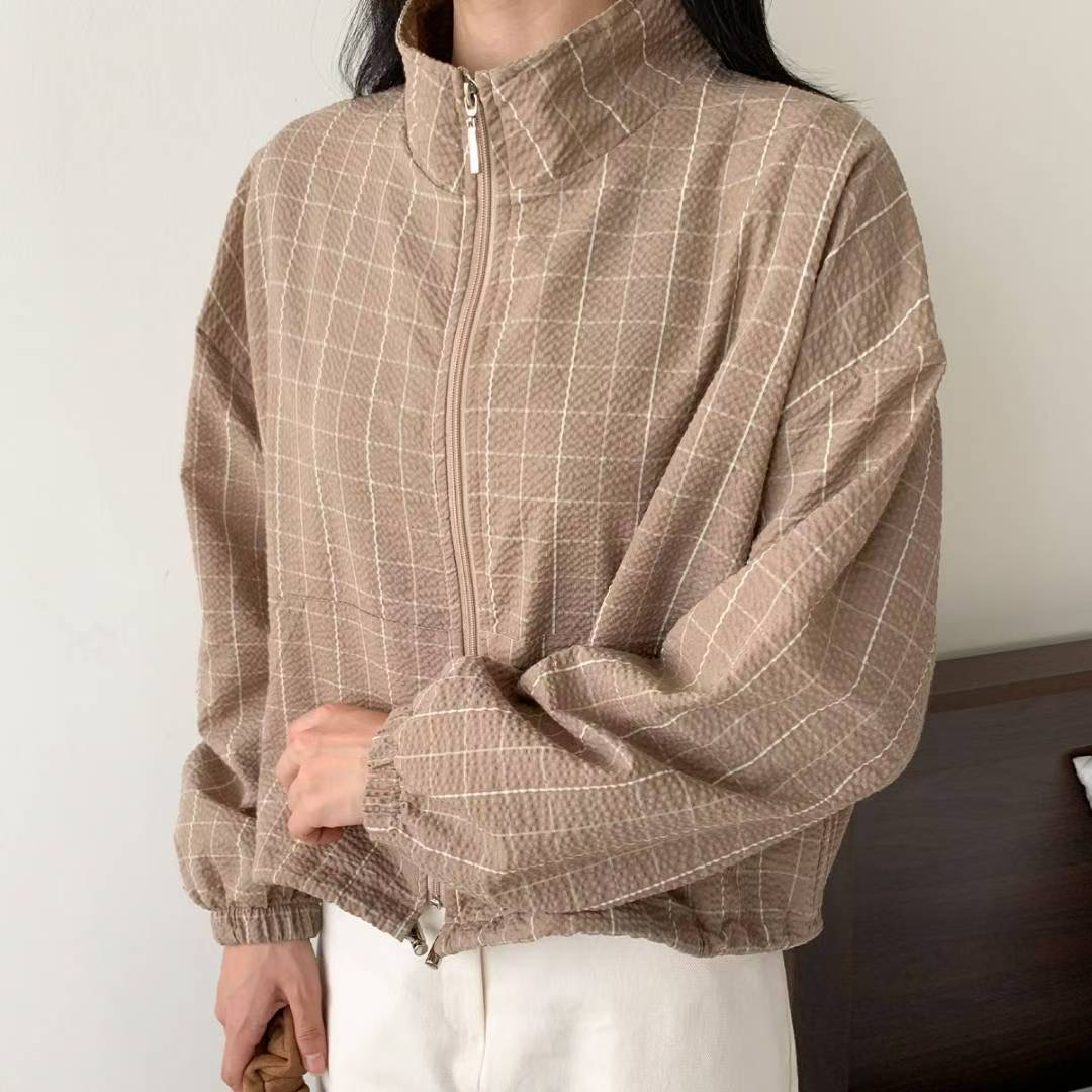 DKS08韓國直郵㊣女裝新款時尚職業休閑熱賣25秋冬夾克格紋高領DKS08夾克