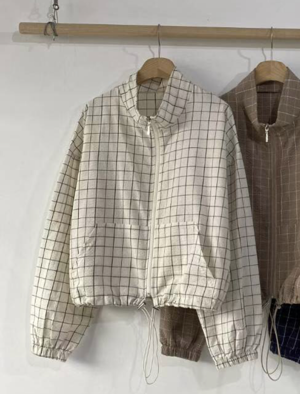 DKS08韓國直郵㊣女裝新款時尚職業休閑熱賣25秋冬夾克格紋高領DKS08夾克圖色1