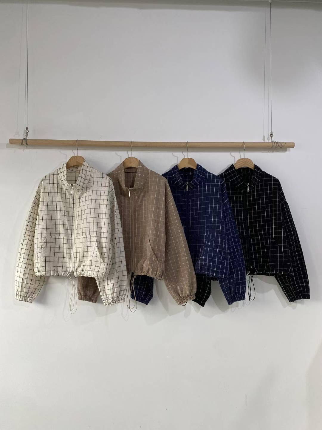 DKS08韓國直郵㊣女裝新款時尚職業休閑熱賣25秋冬夾克格紋高領DKS08夾克圖色3左三色