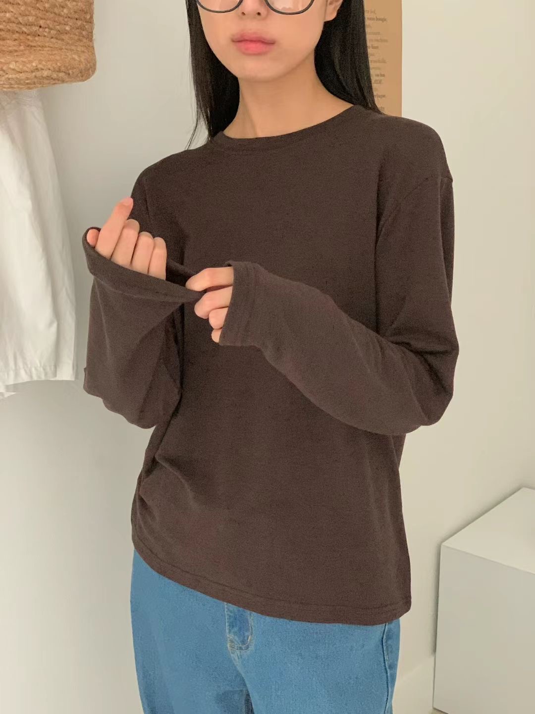 OBE東大門㊣實拍女裝新款推薦時尚熱賣25秋冬職業人氣長袖T恤OBE長袖T恤圖色2