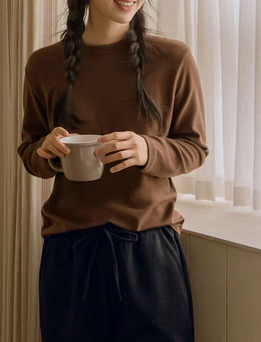 LATTE韓國代購㊣女裝新品休閑時尚25秋冬熱賣人氣真品長袖T恤LATTE長袖T恤圖色1