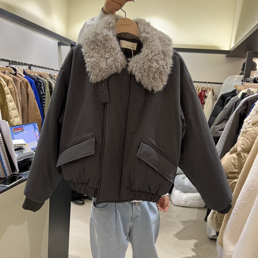 SELF SERVICE東大門㊣實拍女裝新品推薦25秋冬短款棉服羊毛SELF SERVICE短款棉服圖色1