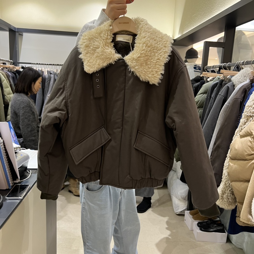 SELF SERVICE東大門㊣實拍女裝新品推薦25秋冬短款棉服羊毛SELF SERVICE短款棉服圖色2