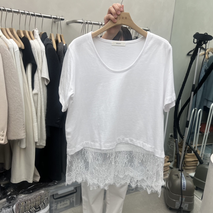 MURR東大門㊣代購女裝新品人氣時尚25秋冬熱賣休閑推薦T恤蕾絲MURRT恤圖色1