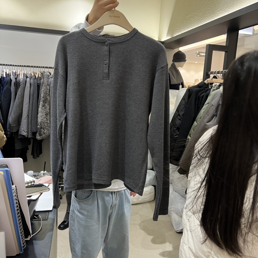 SELF SERVICE東大門㊣直郵女士新款推薦職業長袖T恤華夫格SELF SERVICE長袖T恤圖色1