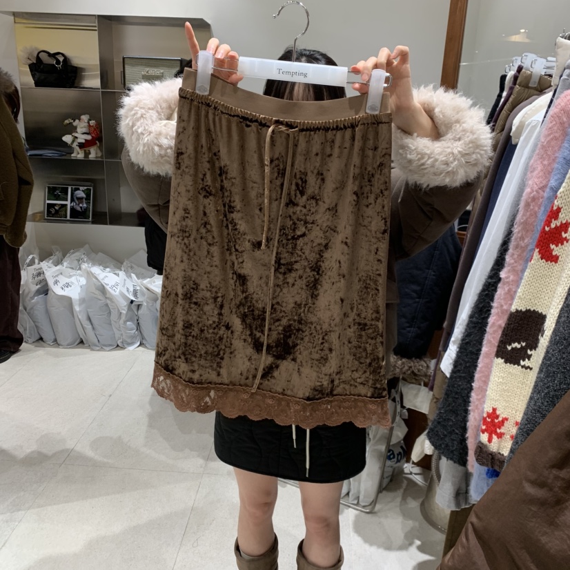 TEMPTING韓國直郵㊣女裝新品25秋冬熱賣半身裙中短裙天鵝絨TEMPTING半身裙/中短裙圖色2