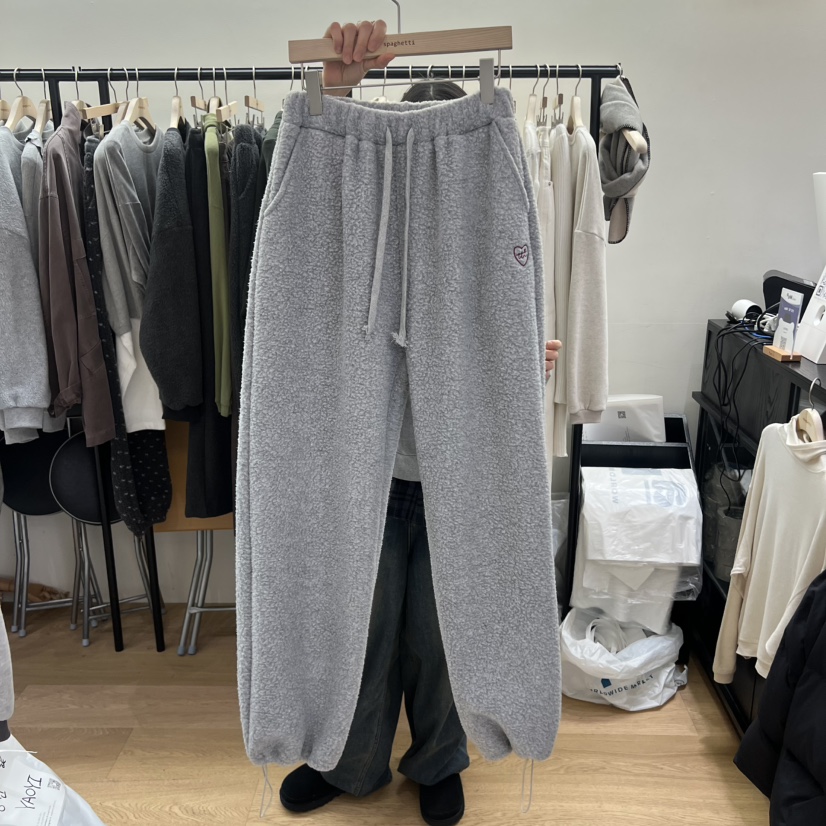 SPAGHETTI東大門㊣代購女士新品休閑人氣25秋冬休閑褲刺繡絨spaghetti休閑褲圖色1