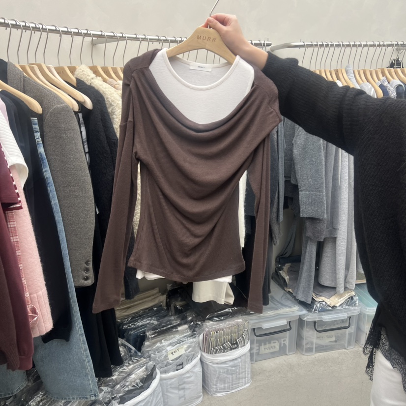 MURR東大門㊣代購女裝新品休閑推薦職業時尚25秋冬長袖T恤假兩件MURR長袖T恤圖色2