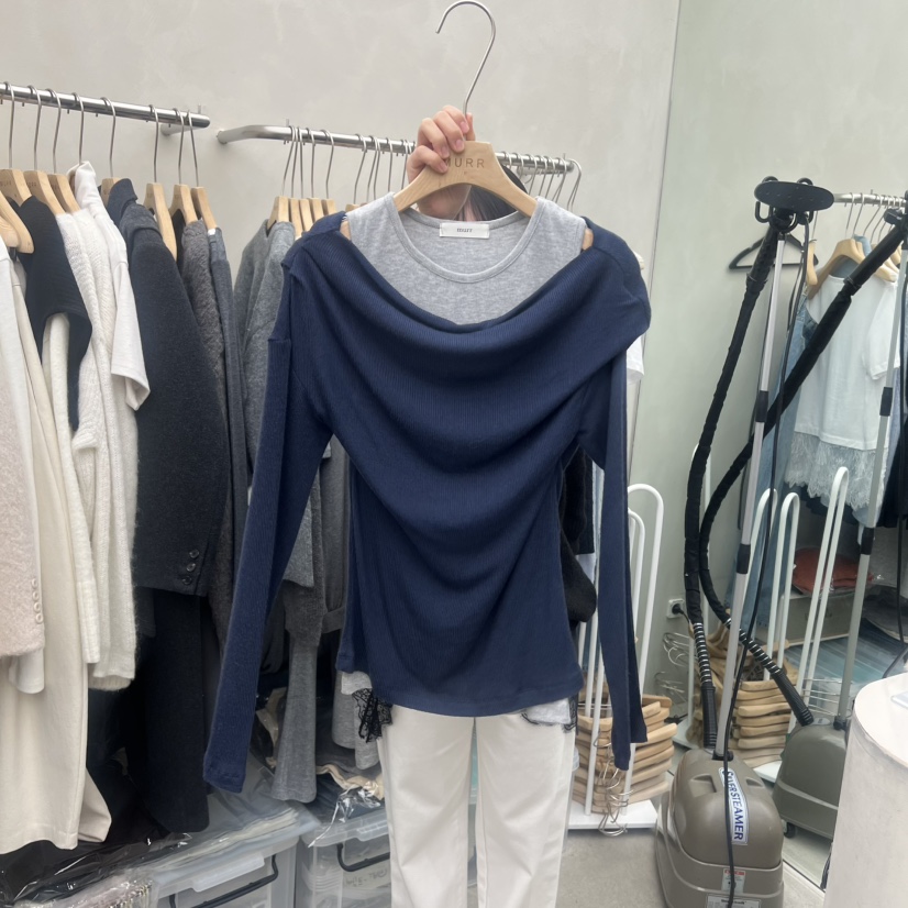 MURR東大門㊣代購女裝新品休閑推薦職業時尚25秋冬長袖T恤假兩件MURR長袖T恤圖色5