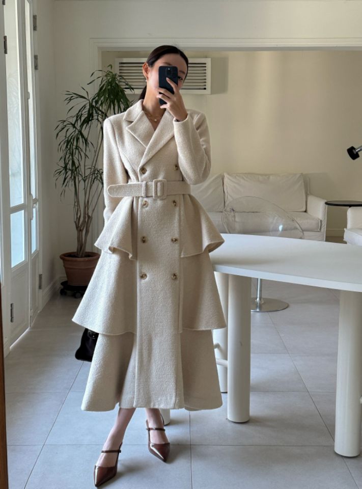 CATS東大門㊣代購女士新款25秋冬休閑中長款大衣含腰帶羊毛CAT.S中長款大衣