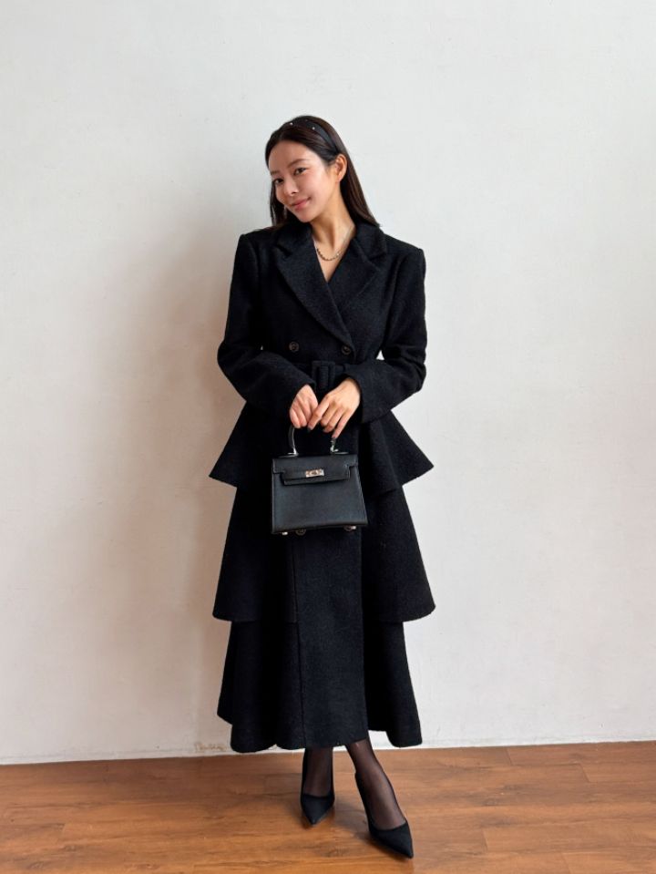 CATS東大門㊣代購女士新款25秋冬休閑中長款大衣含腰帶羊毛CAT.S中長款大衣