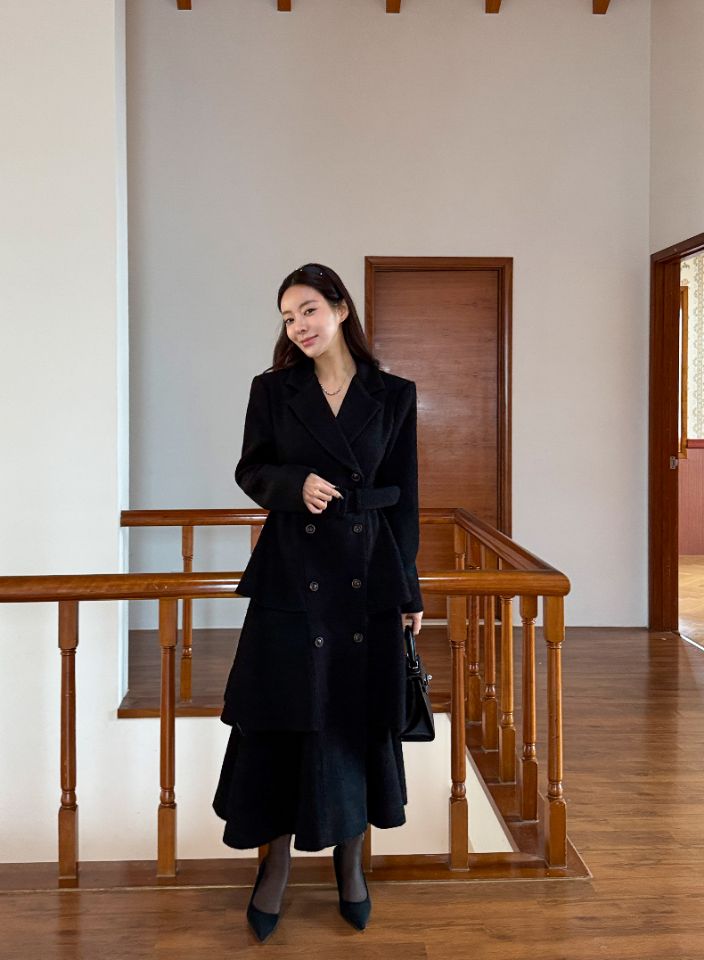 CATS東大門㊣代購女士新款25秋冬休閑中長款大衣含腰帶羊毛CAT.S中長款大衣
