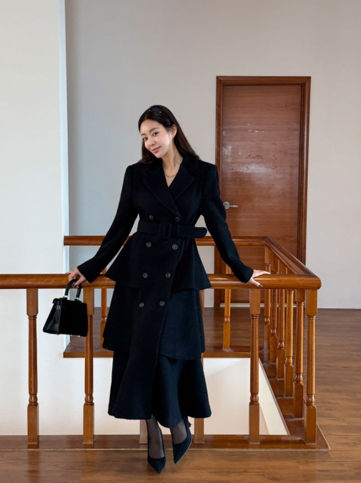 CATS東大門㊣代購女士新款25秋冬休閑中長款大衣含腰帶羊毛CAT.S中長款大衣