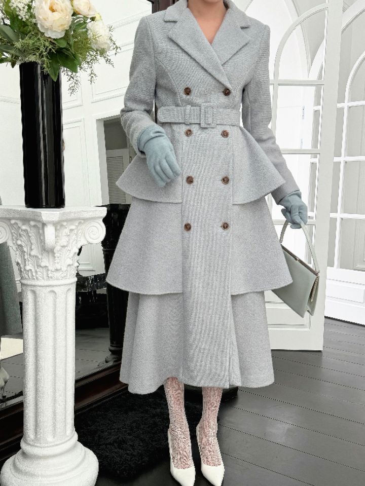 CATS東大門㊣代購女士新款25秋冬休閑中長款大衣含腰帶羊毛CAT.S中長款大衣