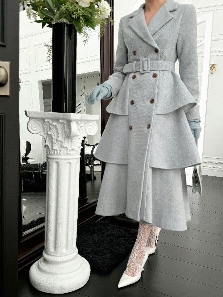 CATS東大門㊣代購女士新款25秋冬休閑中長款大衣含腰帶羊毛CAT.S中長款大衣