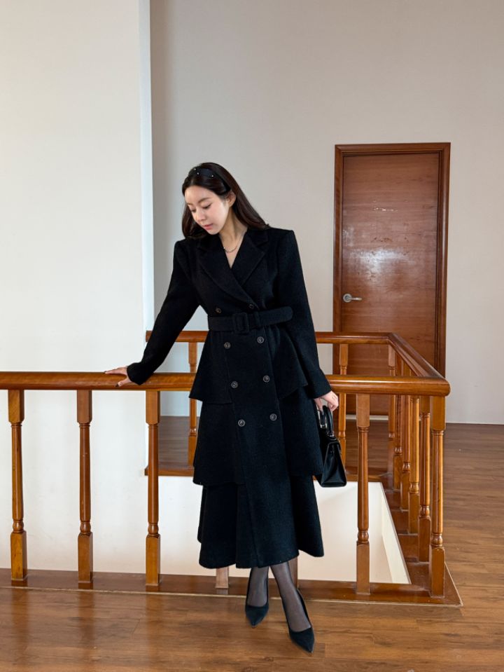 CATS東大門㊣代購女士新款25秋冬休閑中長款大衣含腰帶羊毛CAT.S中長款大衣