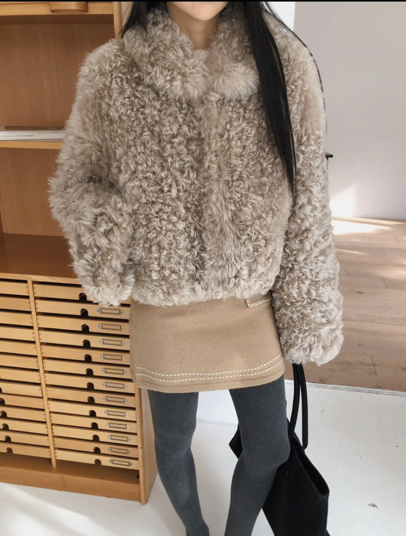 MARKE-P東大門㊣直郵女裝新款休閑熱賣時尚短款大衣真羊皮MARKE-P短款大衣圖色2